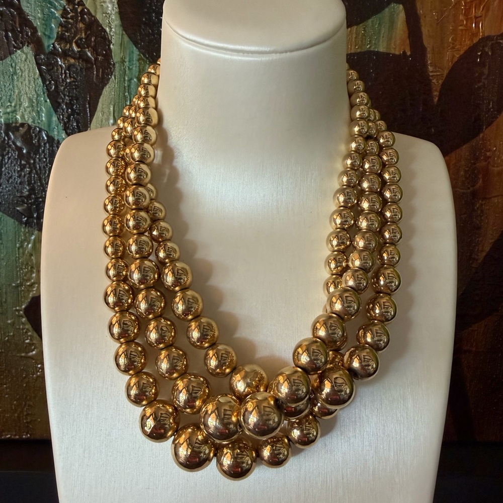 Vintage Gold Tone Multi Strand Bead Necklace